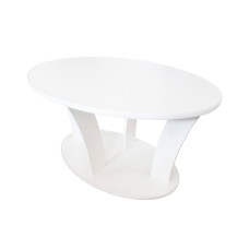 Masuta cafea Ovala cu role, alba, 94 x 54 x 64 cm